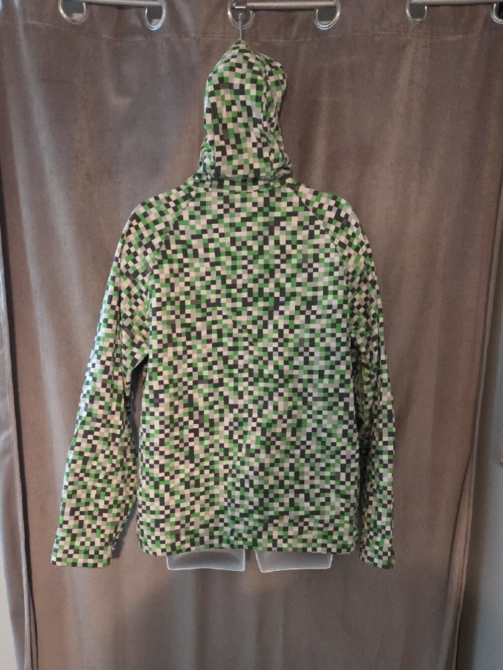 Men's Large Ripzone Green Pixel-Check Hooded Jacket - Picture 2 of 4